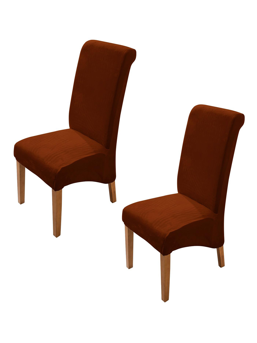 HOKIPO Rust Brown 2 Pieces Long Back Velvet Chair Covers