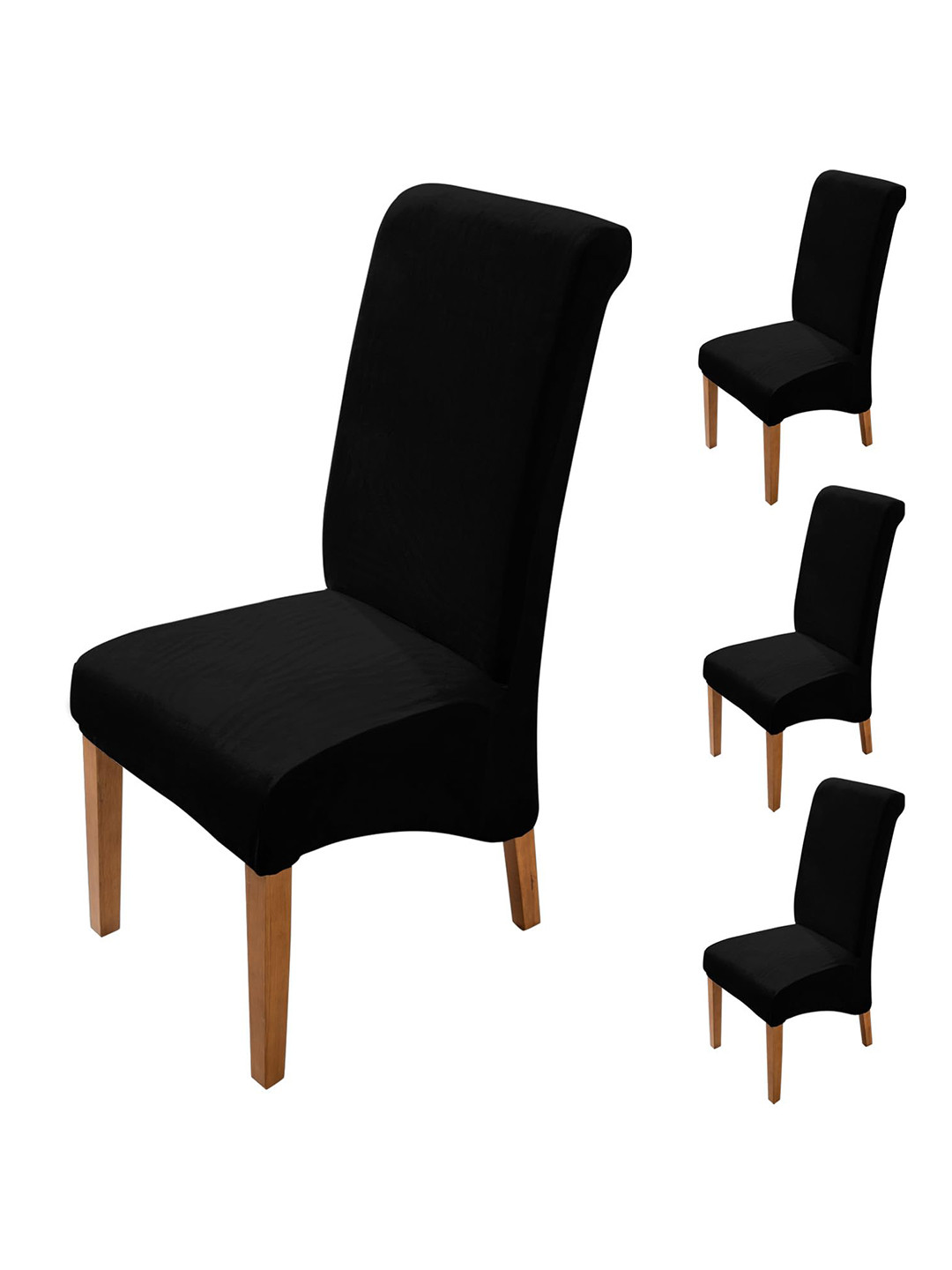 HOKIPO Black 4 Pieces Velvet Long Back Chair Covers