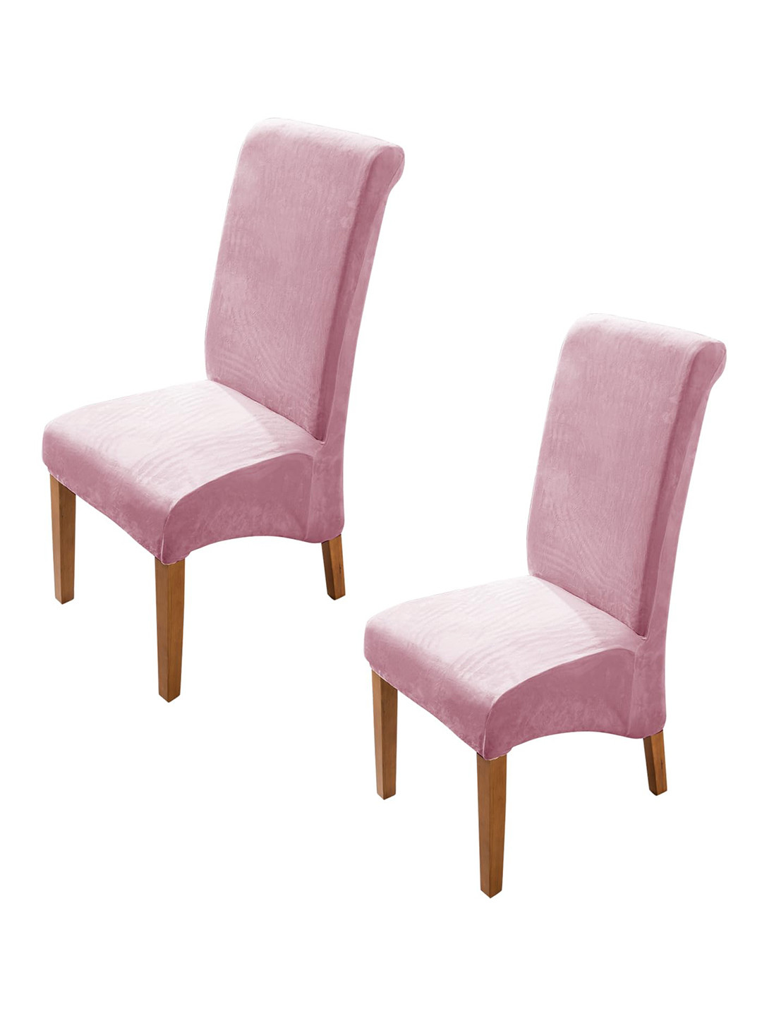 HOKIPO Pink 2 Pieces Long Back Velvet Chair Covers
