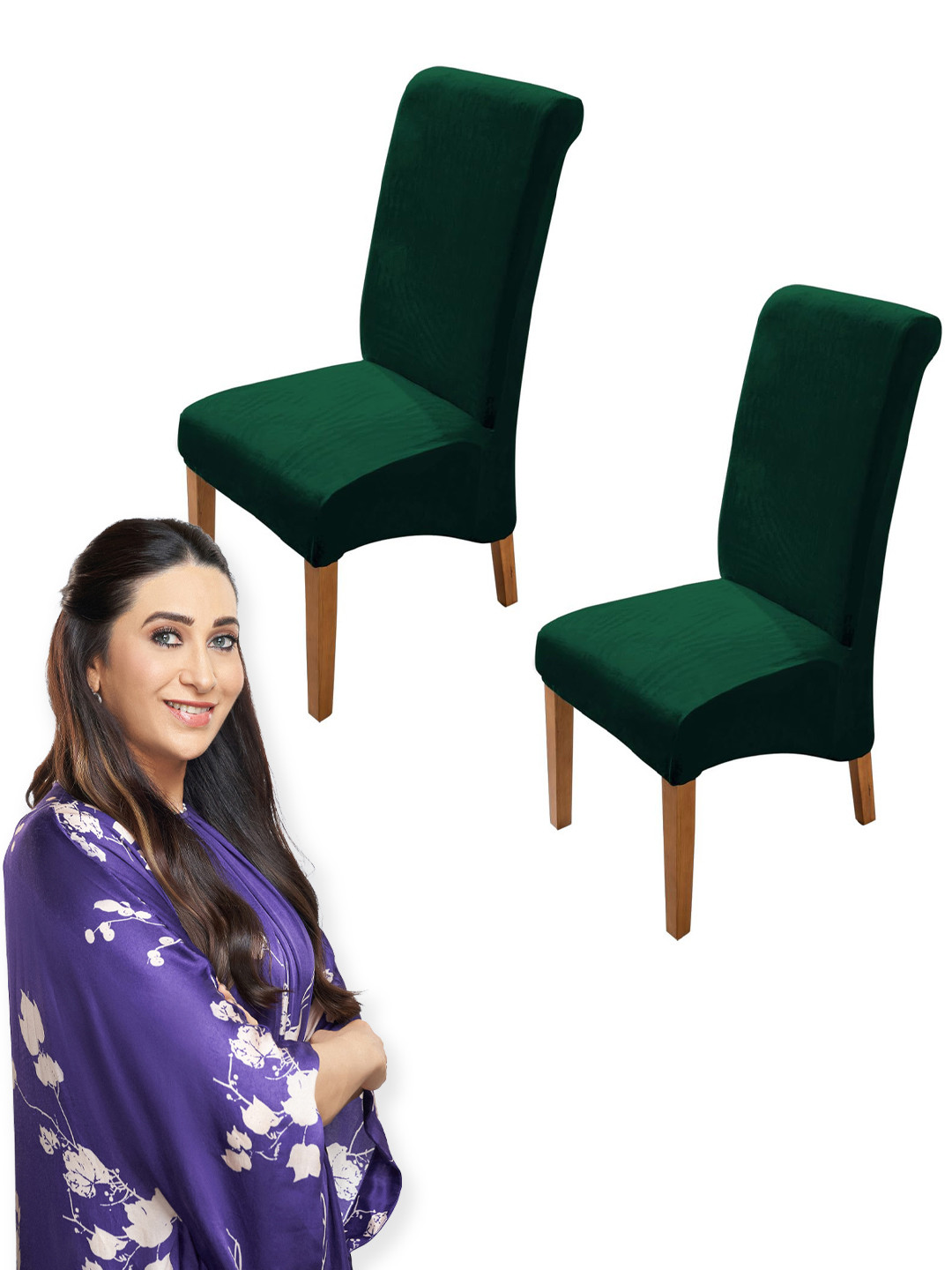 HOKIPO Green 2 Pieces Long Back Velvet Chair Covers