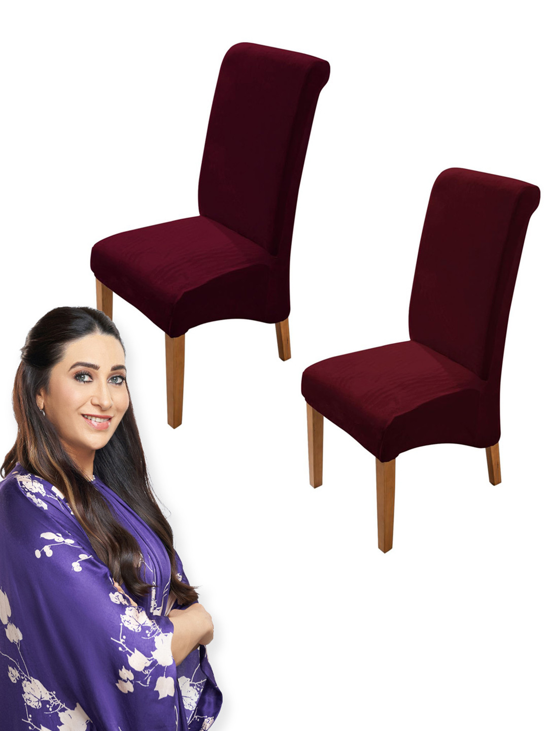 HOKIPO Burgundy 2 Pieces Velvet Stretchable Long Back Chair Cover