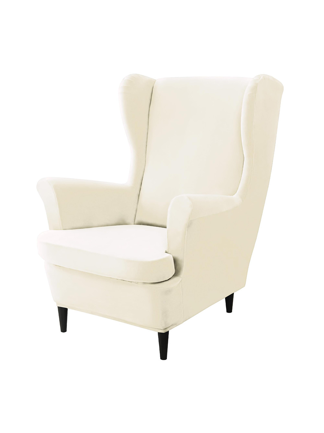 HOKIPO Beige Velvet 210 GSM Wing Chair Cover