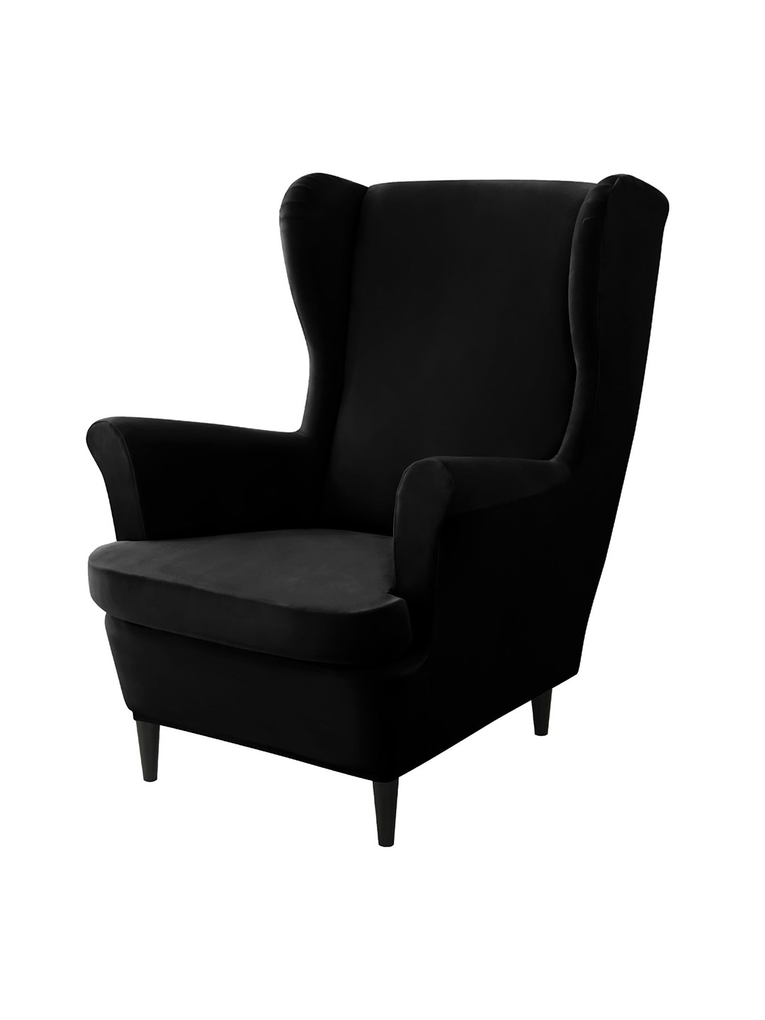 HOKIPO Black Velvet 210 GSM Stretchable Wing Chair Cover