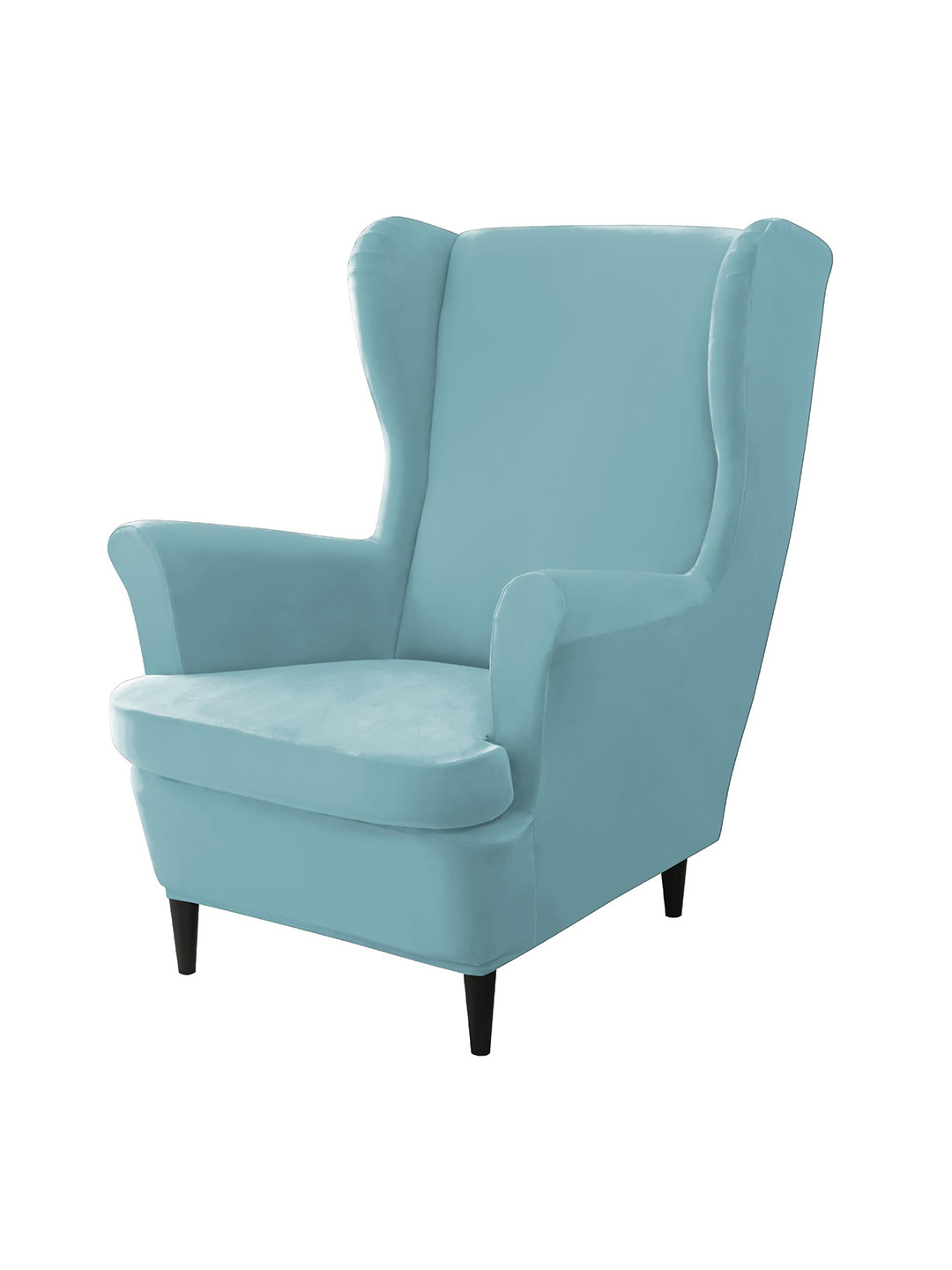 HOKIPO Blue 210 GSM Velvet Wing Chair Cover