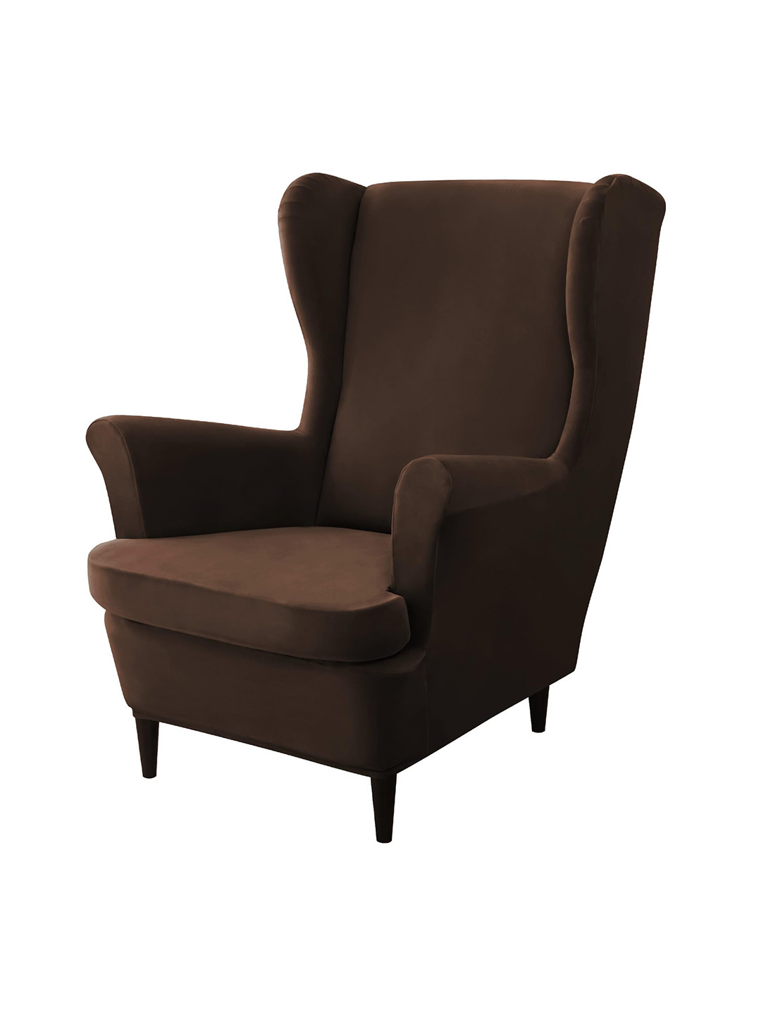 HOKIPO Brown 210 GSM Velvet Wing Chair Cover