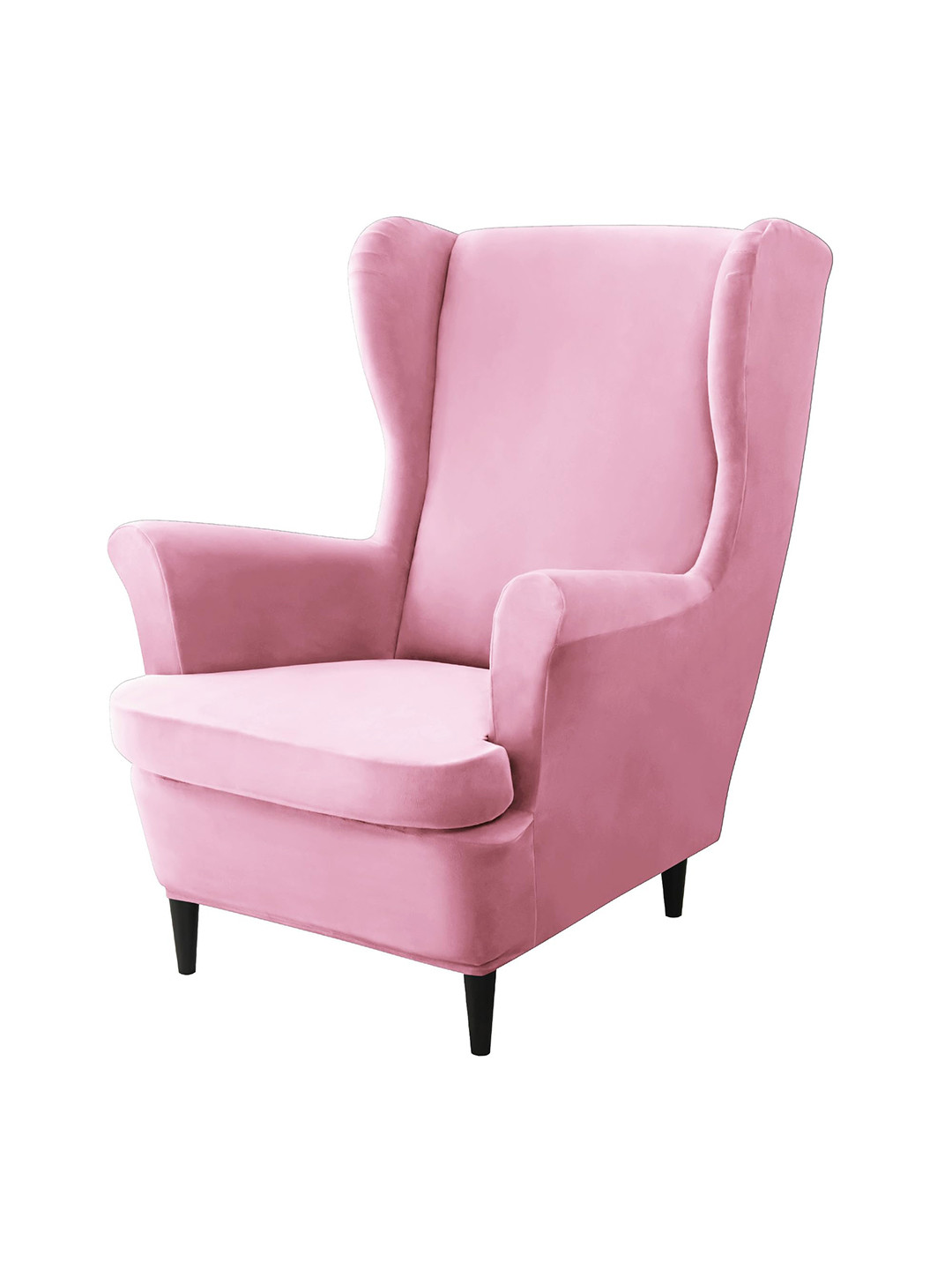HOKIPO Pink Premium Velvet Wing Chair Cover