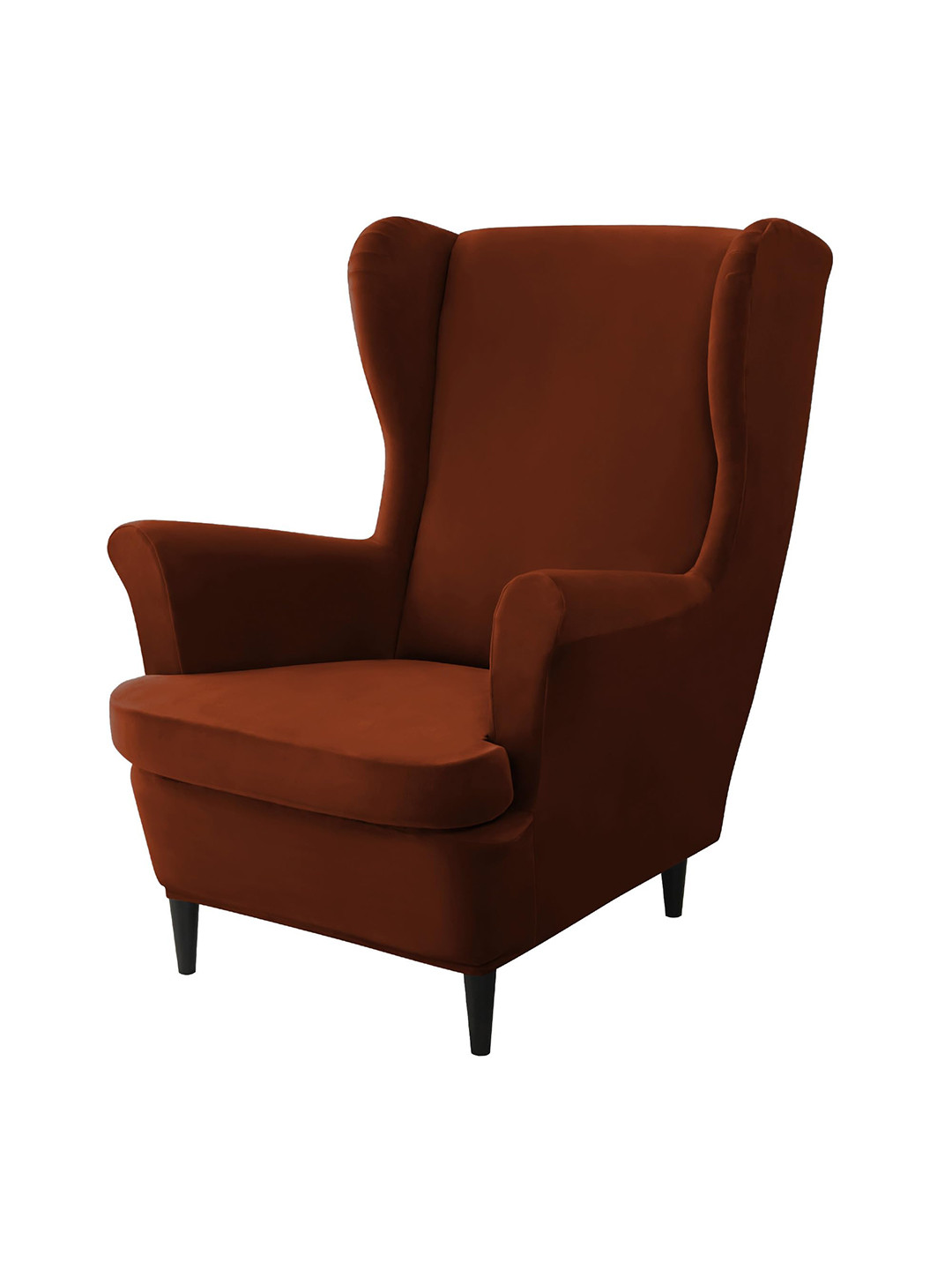 HOKIPO Rust Brown 210 GSM Velvet Wing Chair Cover