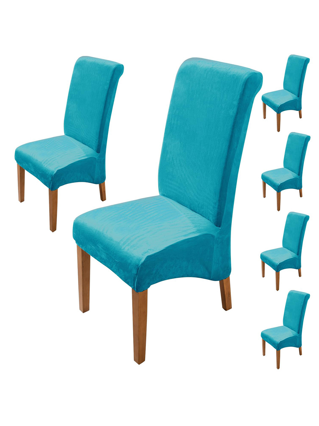 HOKIPO Turquoise Blue 6 Pieces 200 GSM Velvet Long Back Chair Covers