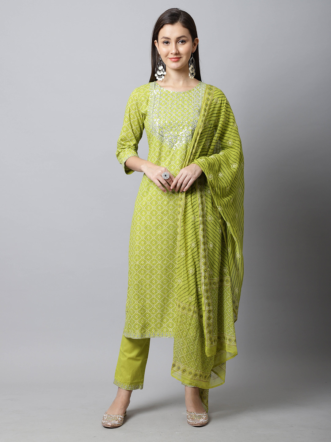 Roly Poly Ethnic Motifs Printed Pure Cotton Straight Kurta & Trouser With Dupatta