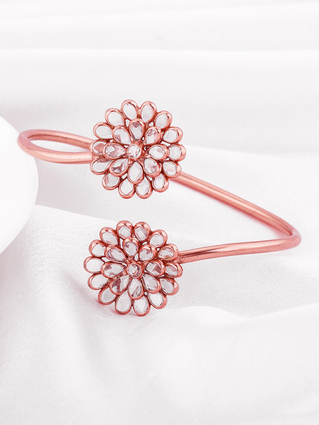 GIVA Women 925 Sterling Silver Rose Gold-Plated Artificial Stones-Studded Cuff Bracelet