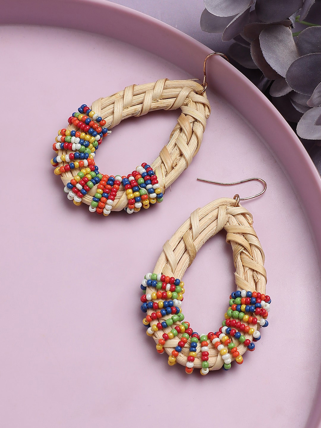 Sangria Beige Beaded Drop Earrings