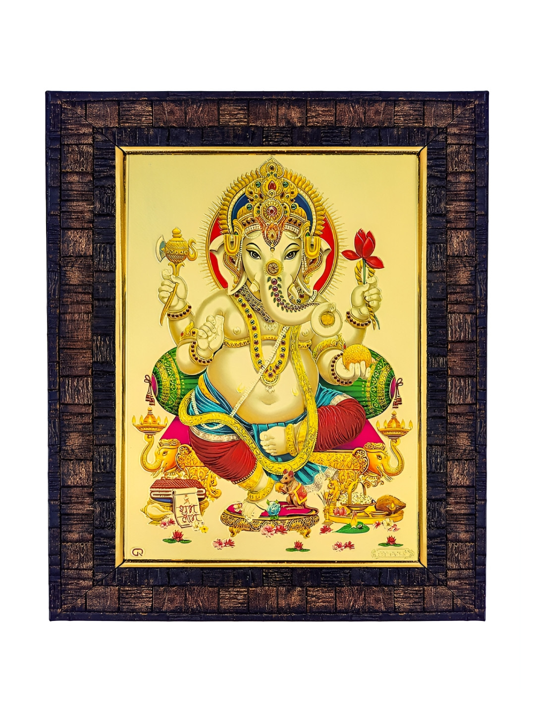 Hawai Brown & Gold Toned Lord Ganesha Wooden Wall Photo Frame