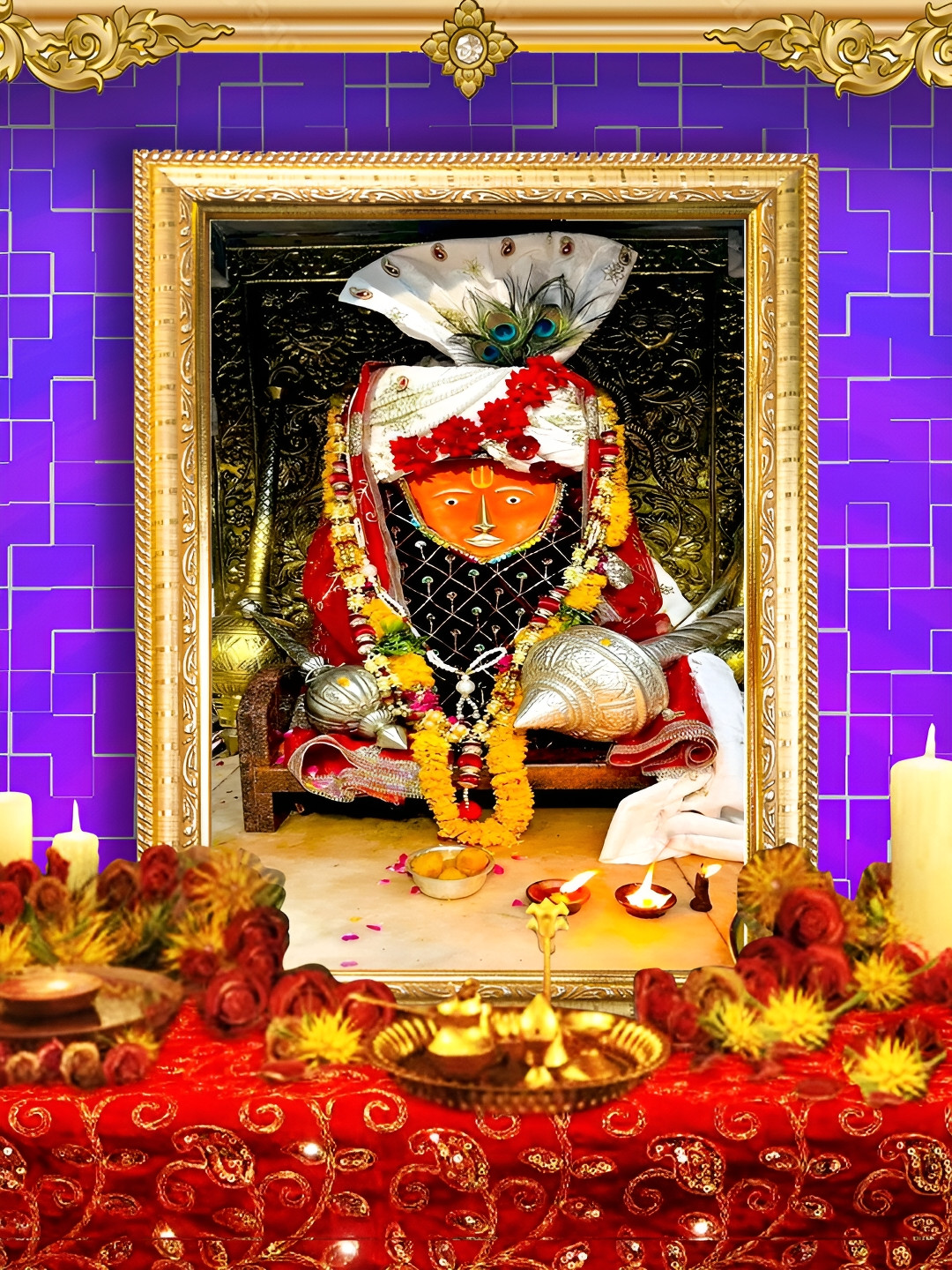 Hawai Gold Toned Bageshwar Dham Balaji Hanuman Wooden Wall Photo Frame