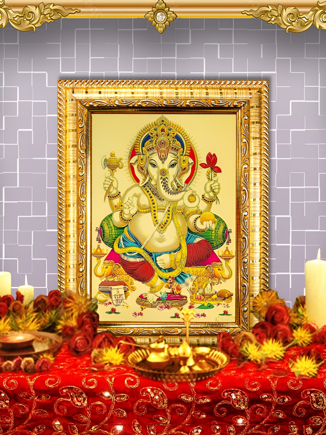 Hawai Gold Toned Lord Ganesha Wooden Wall Photo Frame