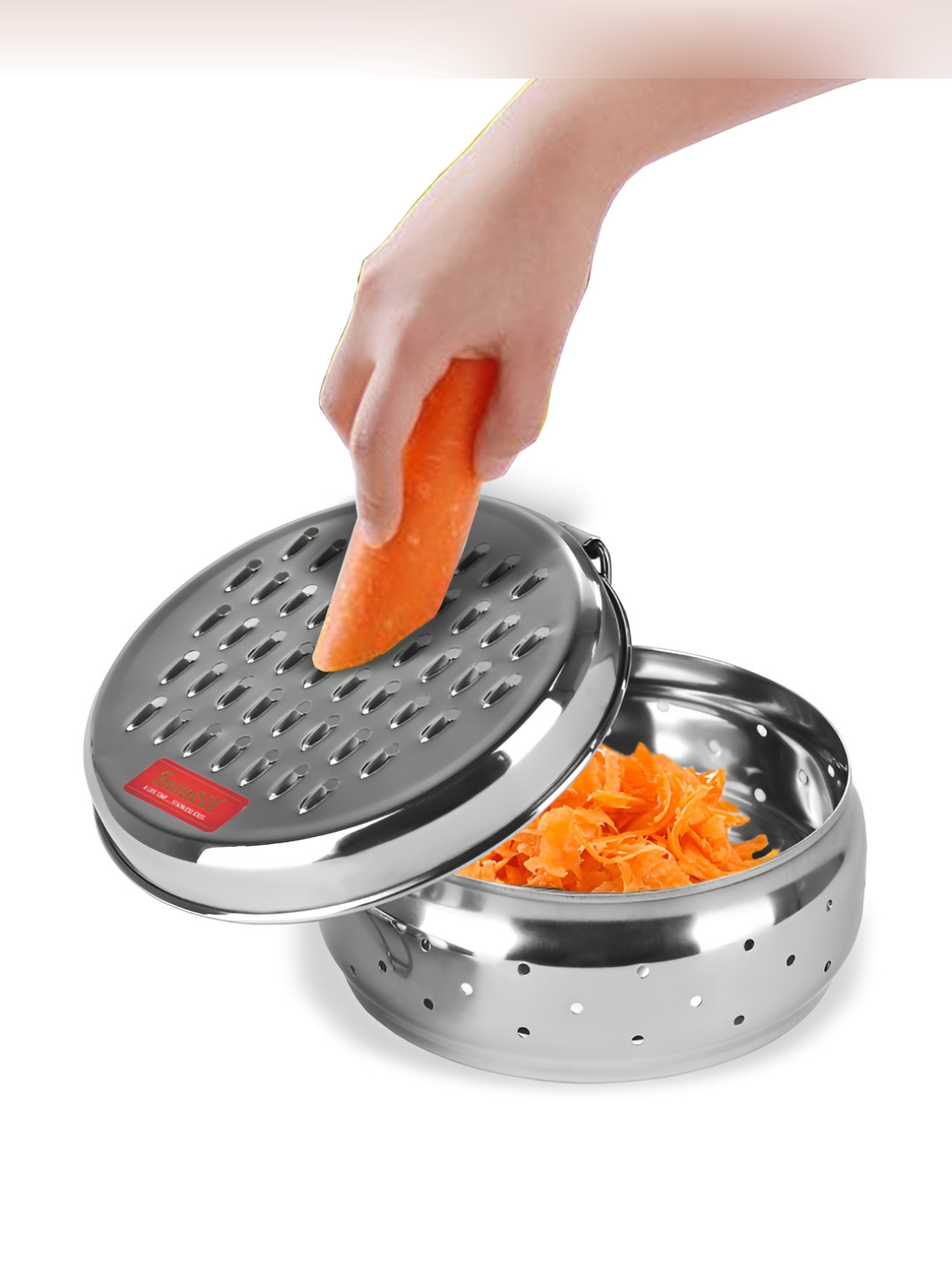 Sumeet Spill Free Vegetable Grater Silver Stainless Steel Dishwasher Safe Flip Top Canister