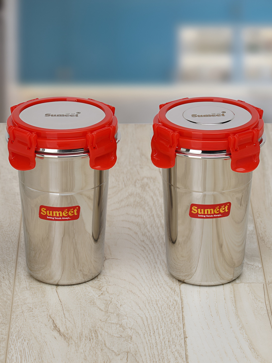 Sumeet Freezer Safe Silver Stainless Steel Air Tight 2 Piece Clip-On Canister-400ml