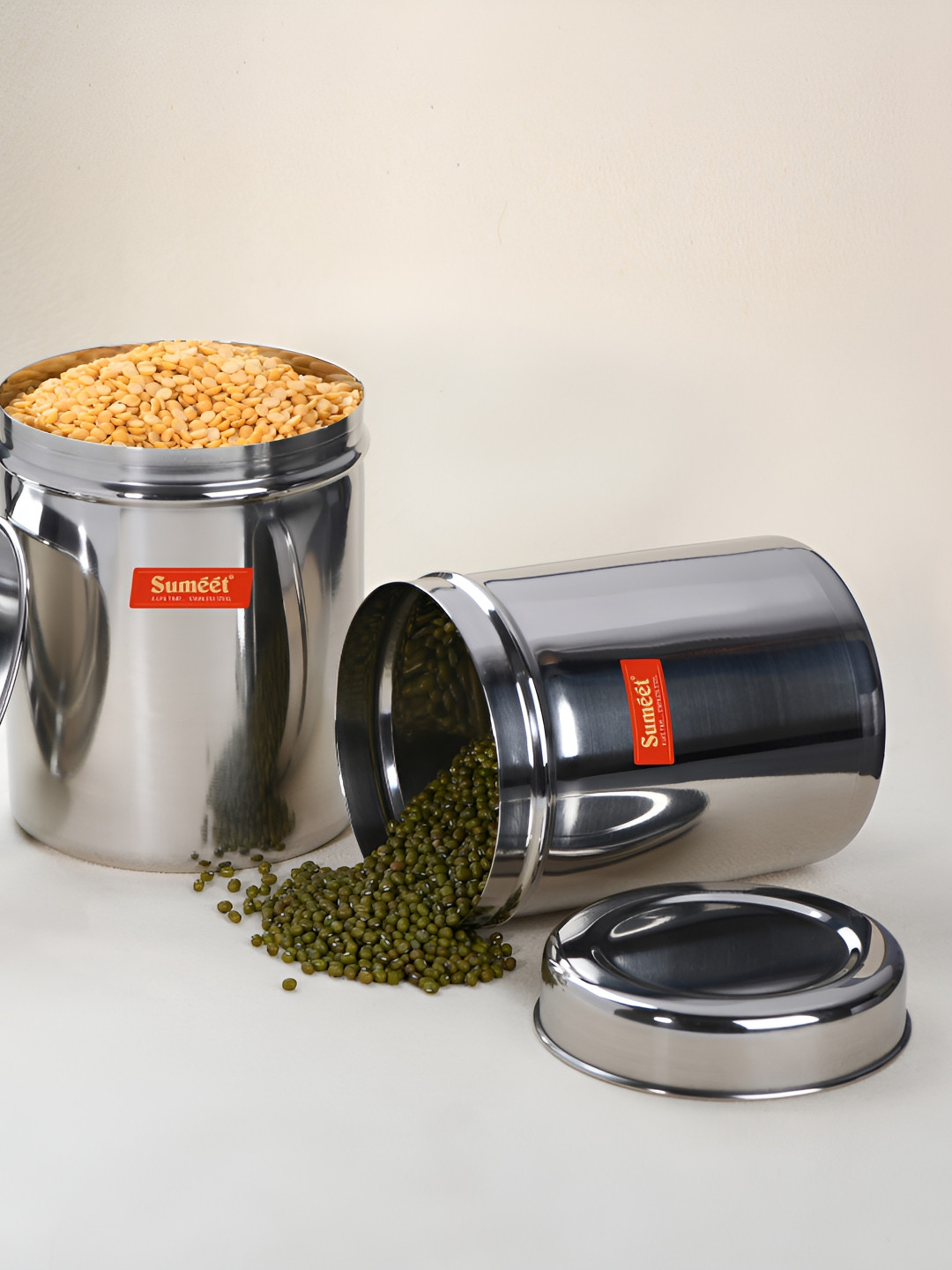 Sumeet Ubha Dabba Silver Stainless Steel Dishwasher Safe 6 Piece Flip Top Canister