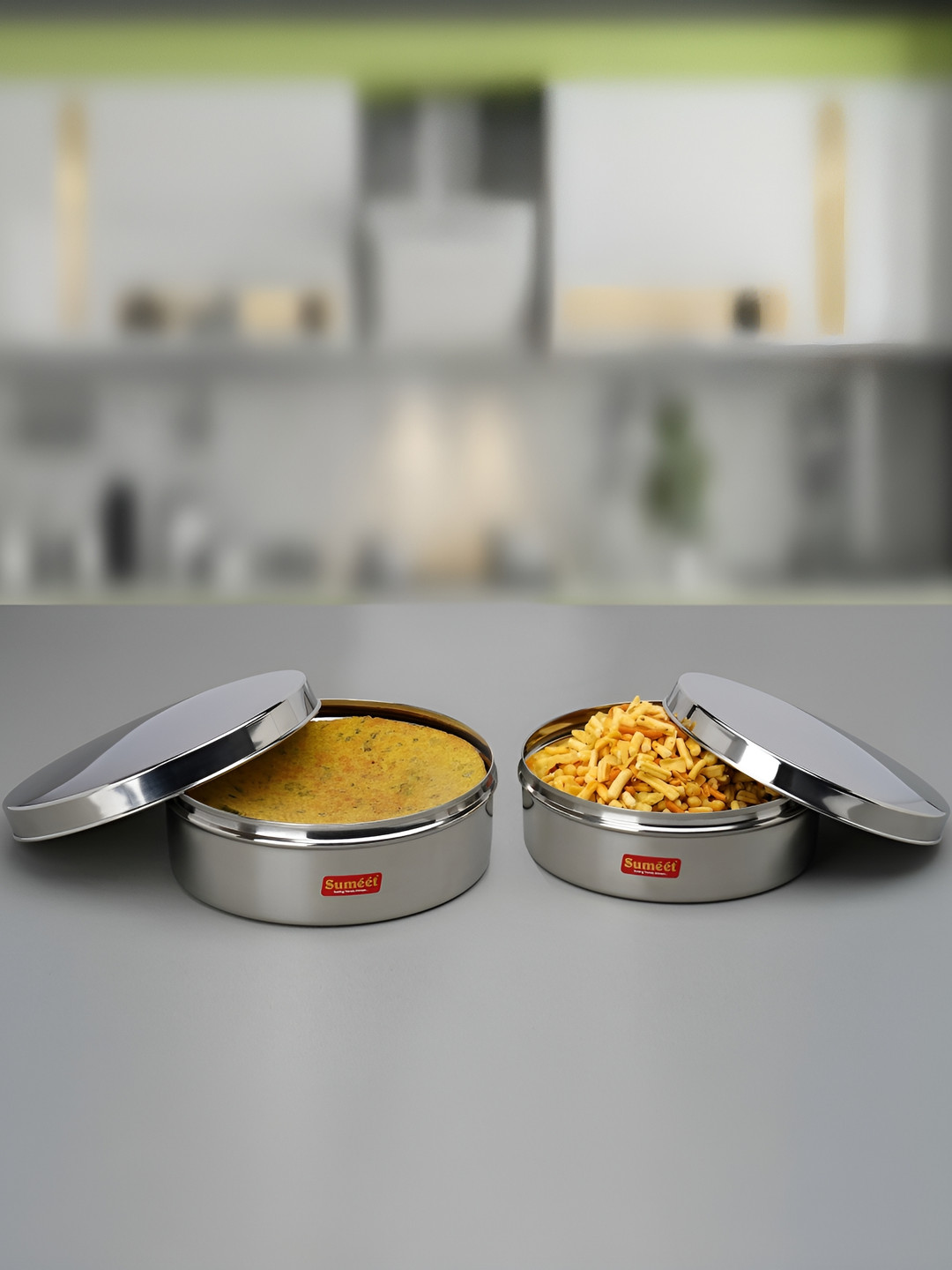 Sumeet Silver-Toned Silver Stainless Steel Dishwasher Safe 2 Piece Flip Top Canister