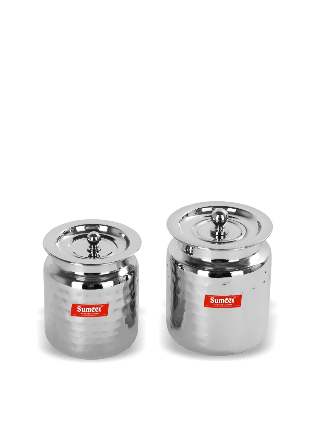 Sumeet Handcrafted Hammered Silver Stainless Steel Dishwasher Safe 2 Piece Flip Top Canister