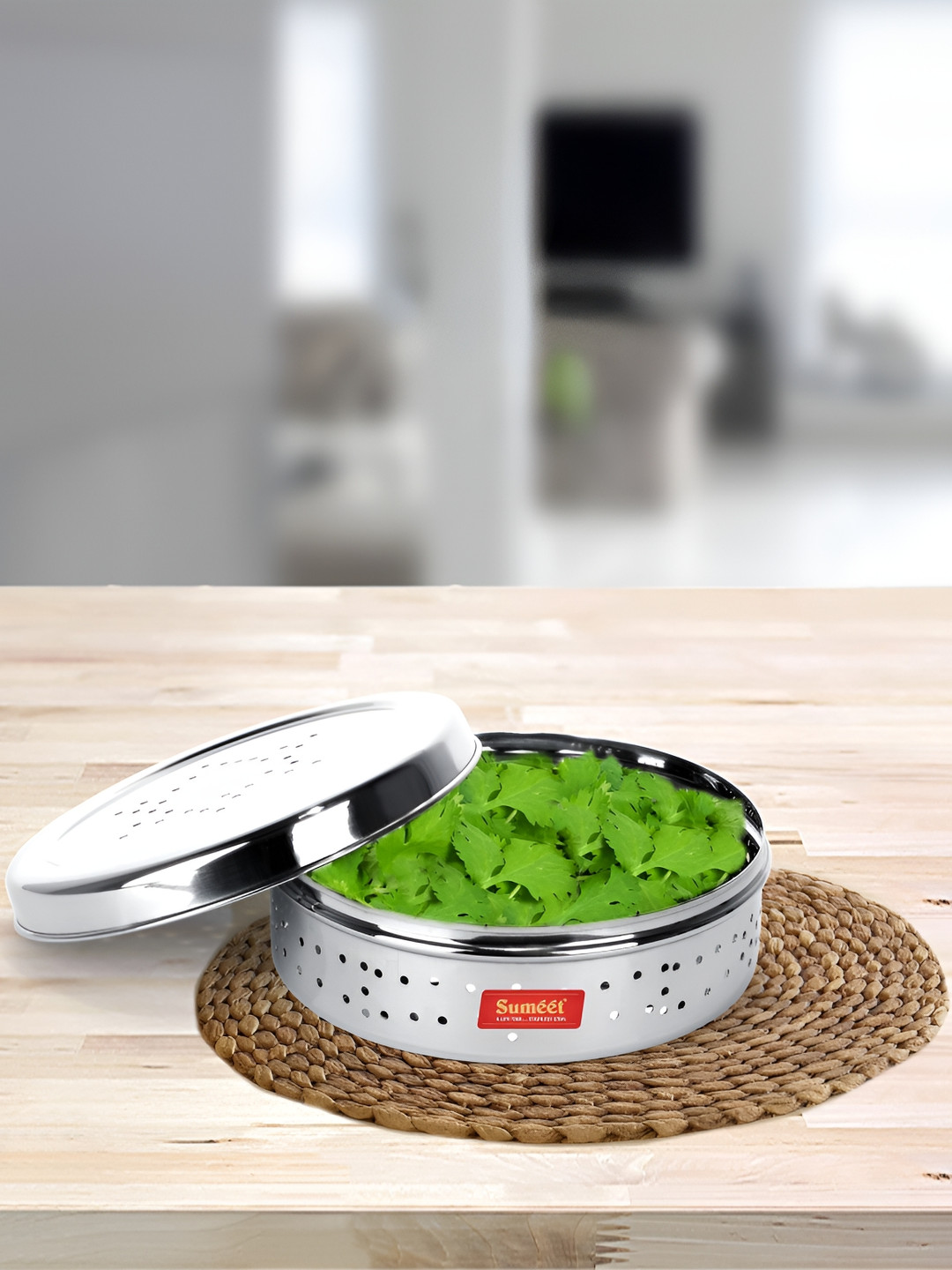 Sumeet Hole Puri Dabbas Silver Stainless Steel Dishwasher Safe Flip Top Canister