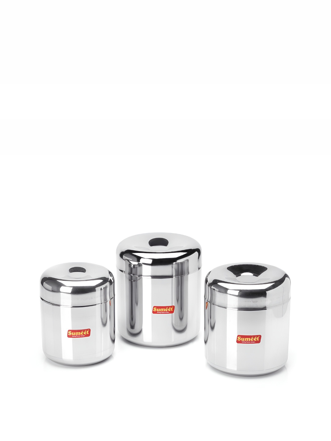 Sumeet Ubha Dabba Silver Stainless Steel Dishwasher Safe 3 Piece Magnetic Canister