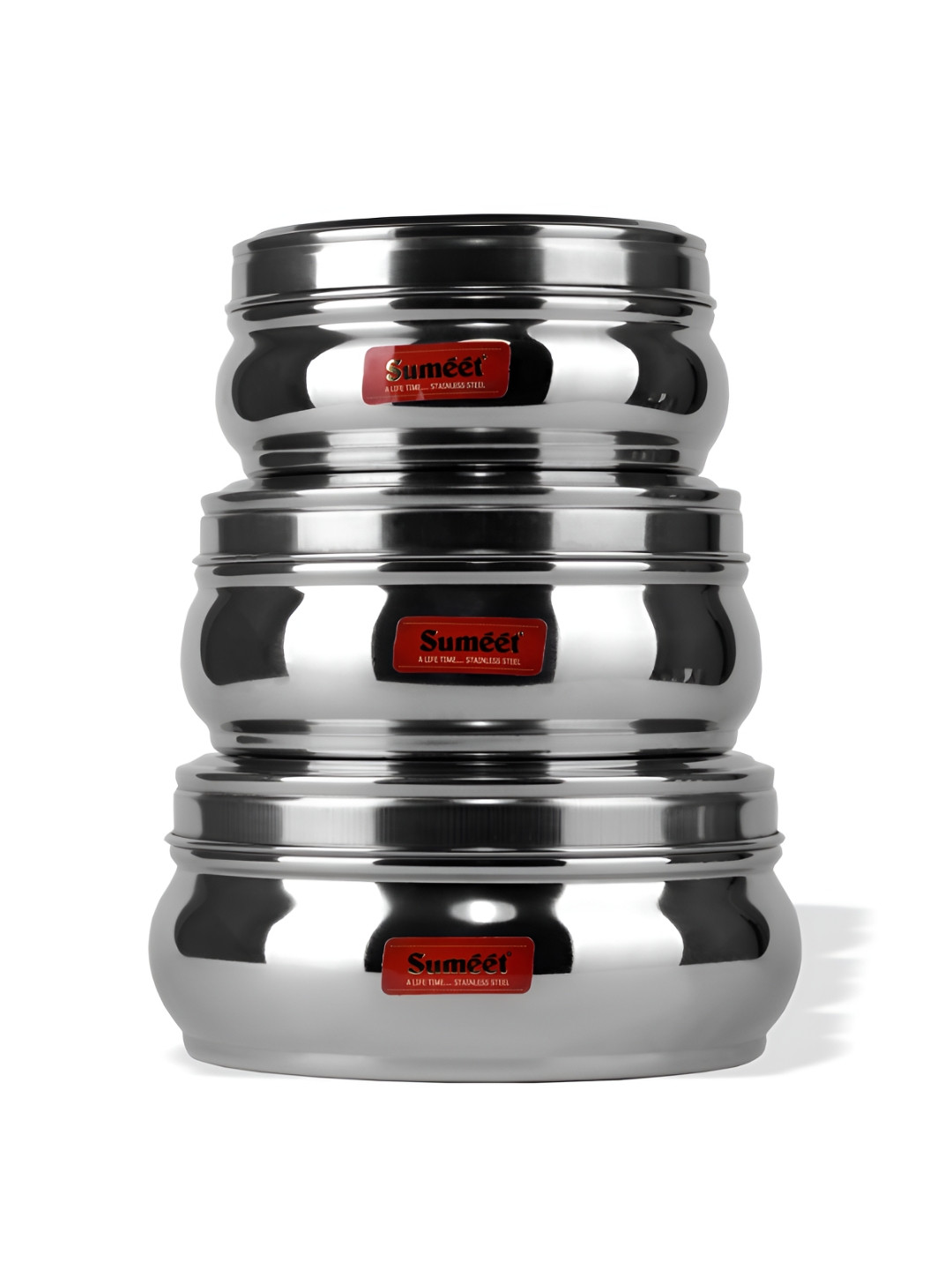 Sumeet Silver Toned 3 Pieces Stainless Steel Storage Containers with lid