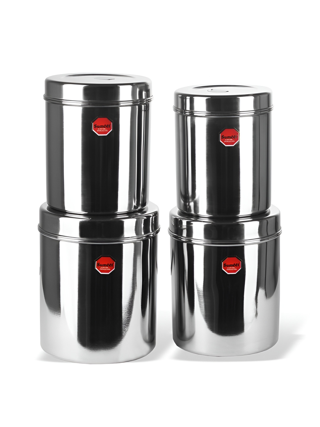 Sumeet Ubha Dabba Silver Stainless Steel Dishwasher Safe 4 Piece Flip Top Canister