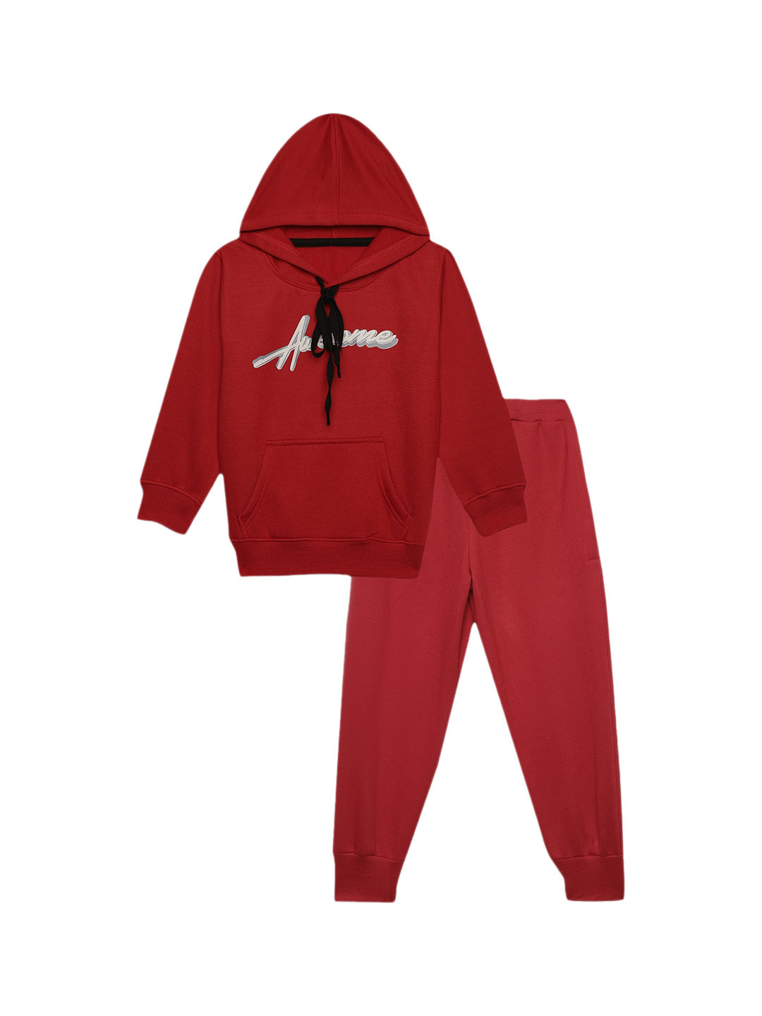 MACK JONNEY Kids Typography Printed Hooded Cotton Fleece T-Shirt With Joggers