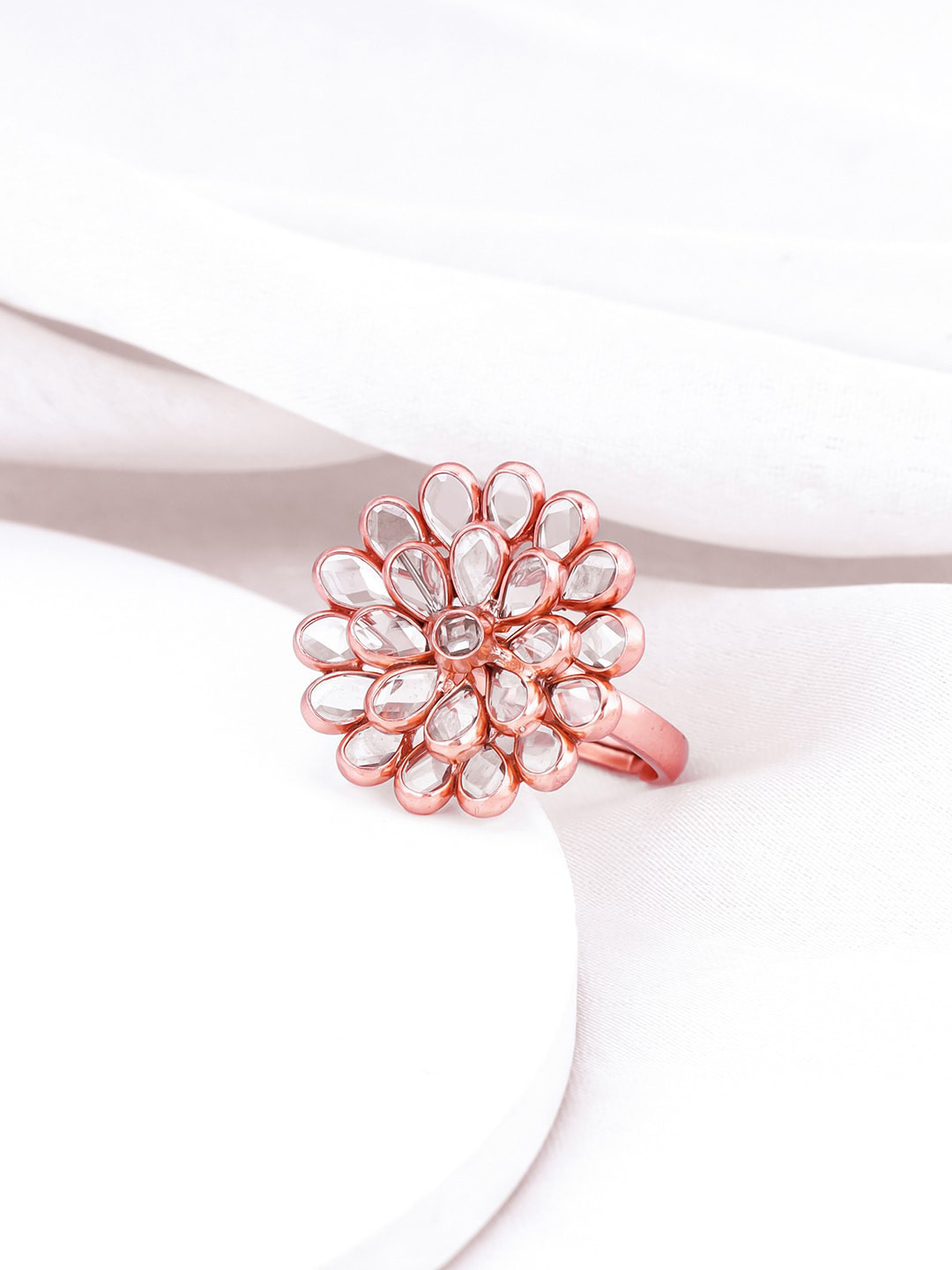 GIVA Rose Gold Plated Kundan Studded Floral Banno Ring