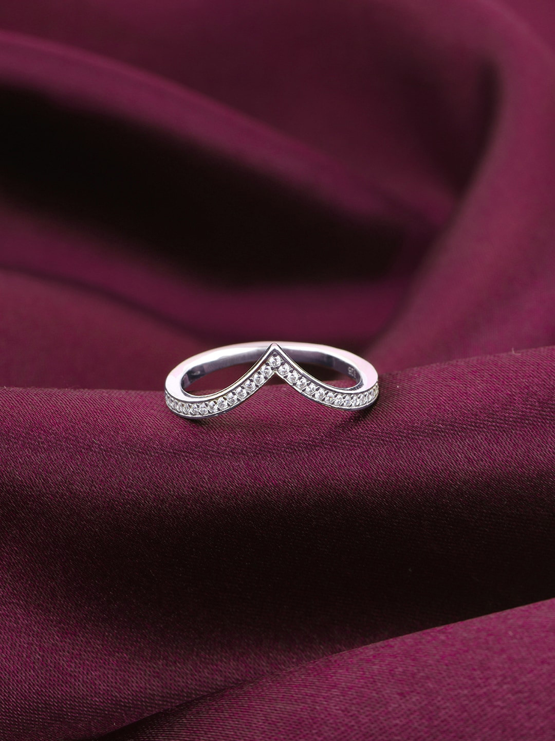 GIVA 925 Sterling Silver Rhodium Plated CZ-Studded Finger Ring