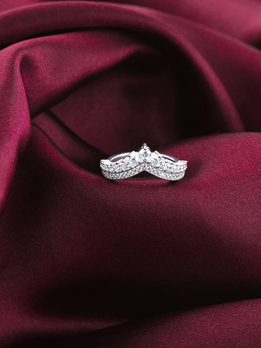 GIVA 92.5 Sterling Silver Rhodium Plated Cubic Zirconia-Studded Tiara Vanki Finger Ring