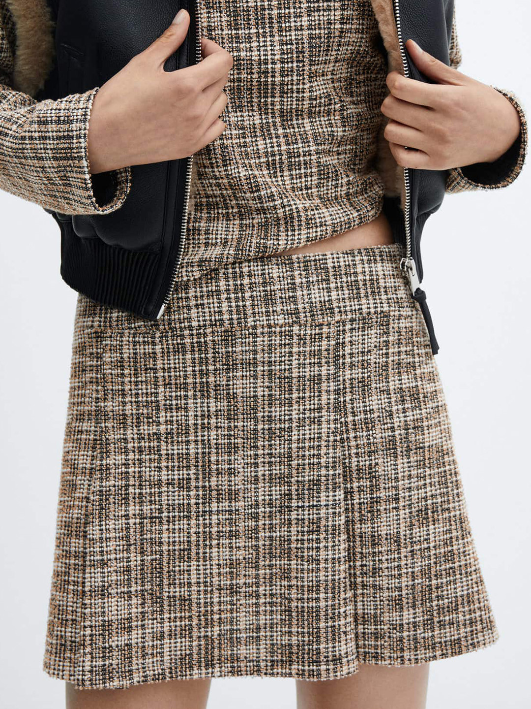 MANGO Tweed Mini A-line Skirt
