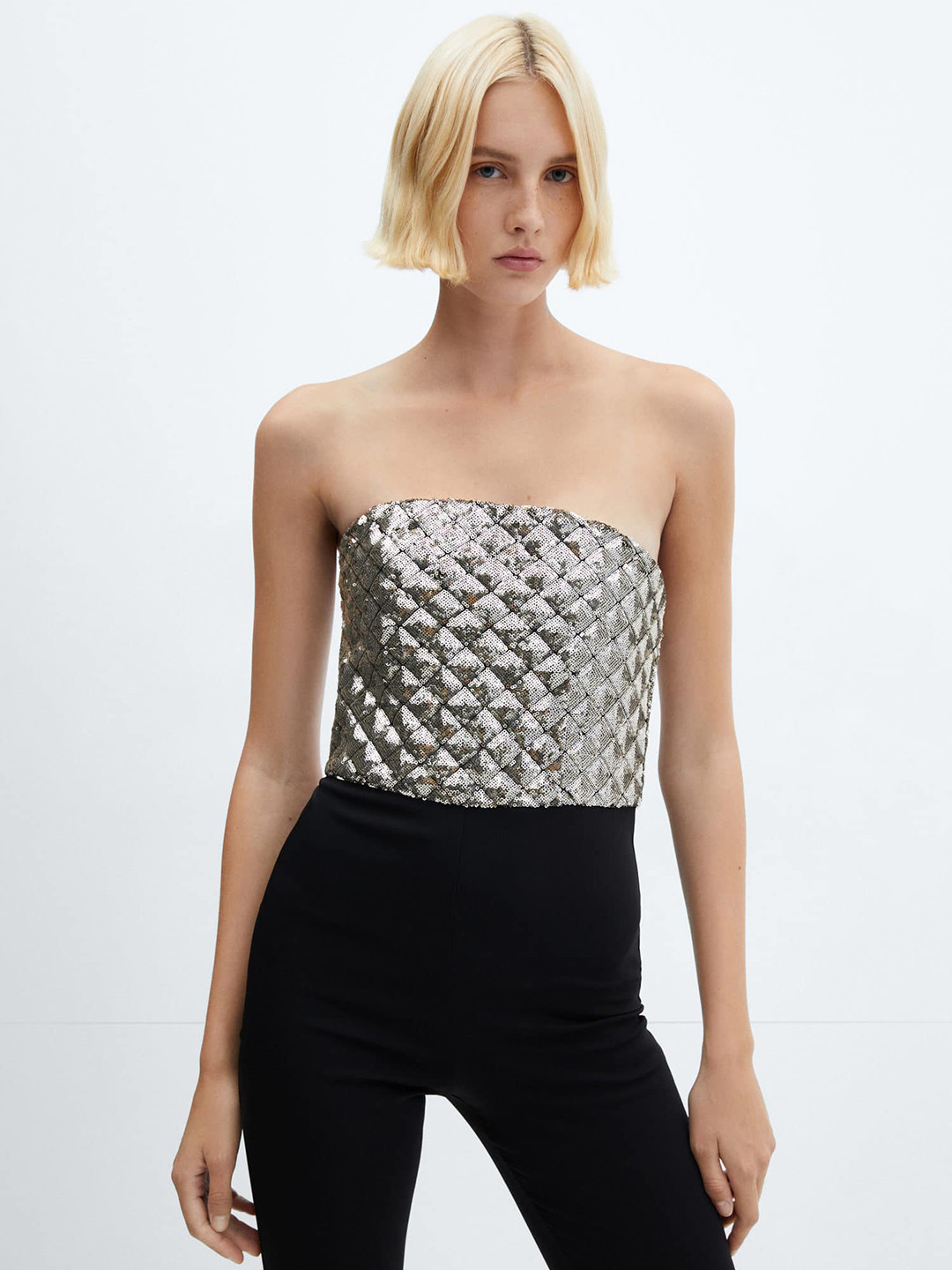 MANGO Sequined Strapless Jumpsuit