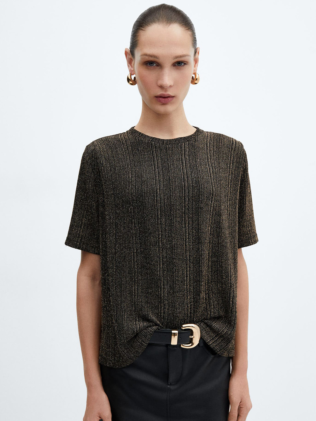 MANGO Lurex Knitted Relaxed Fit T-shirt