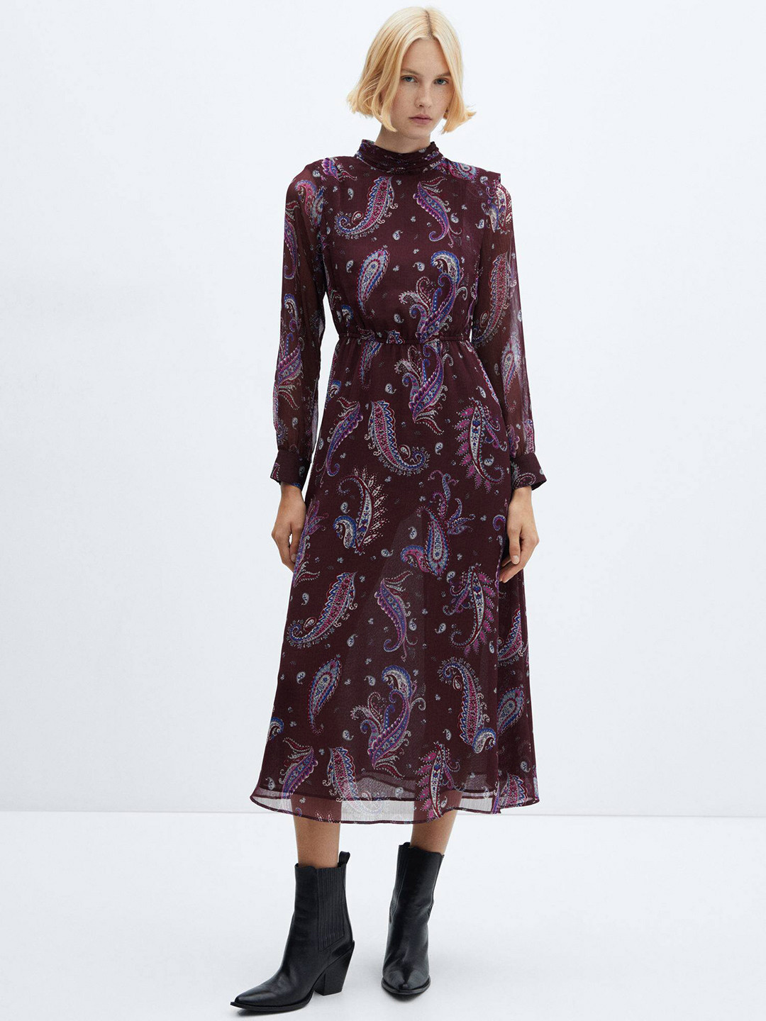 MANGO Paisley-Printed Flowy Midi Dress