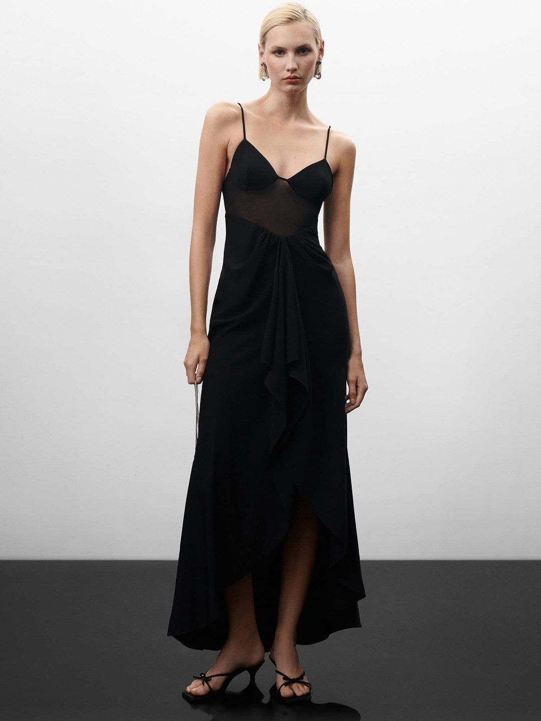 MANGO Semi-Transparent Panel Ruffle Dress