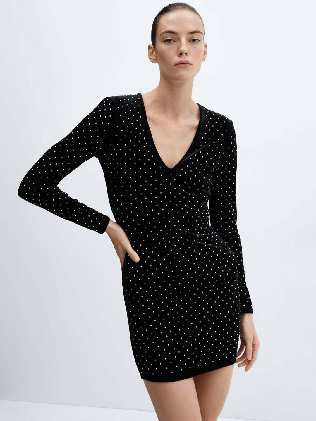 MANGO Rhinestone Velvet Sheath Mini Dress