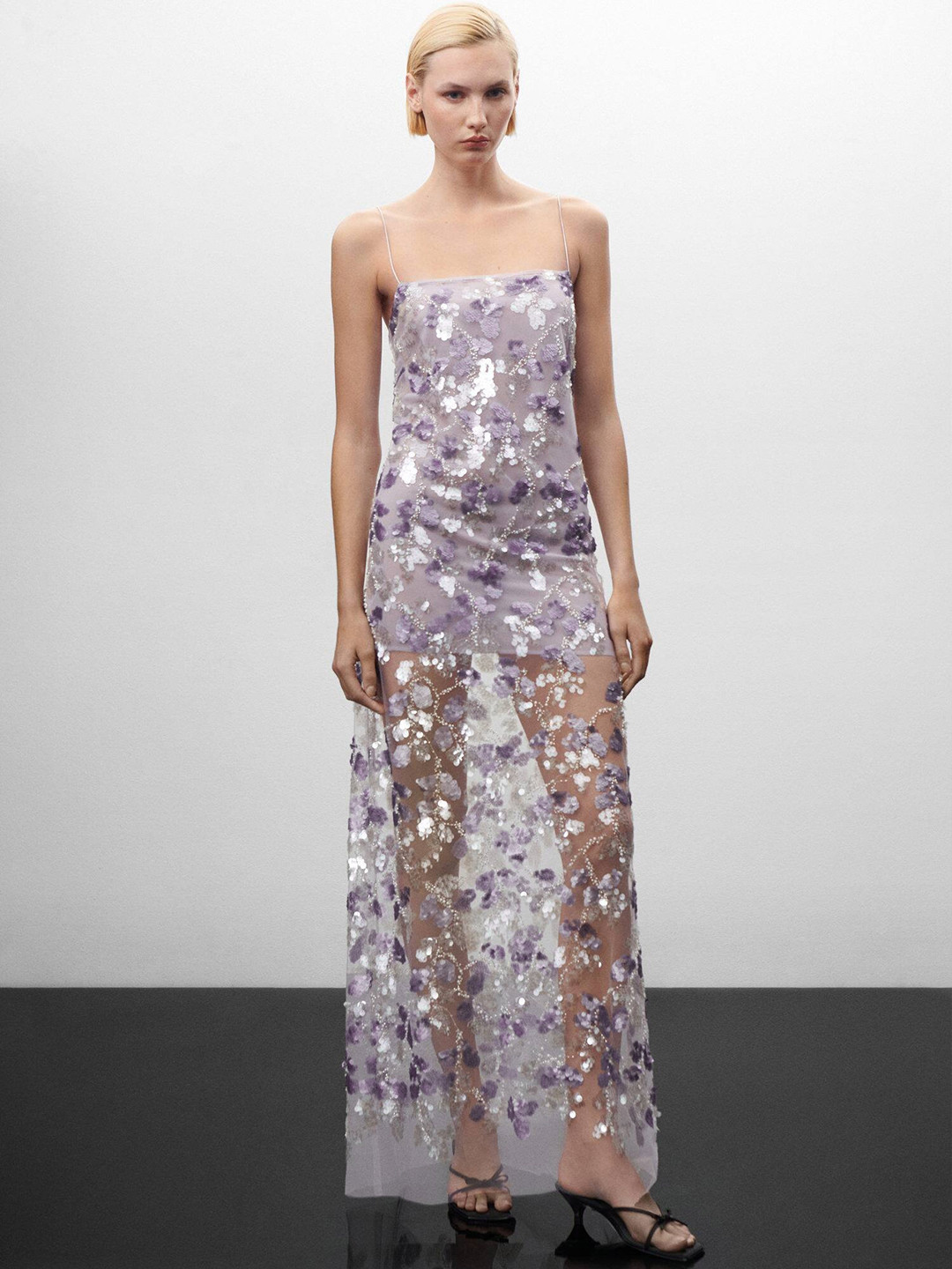 MANGO Sequined Sheer Maxi Dress