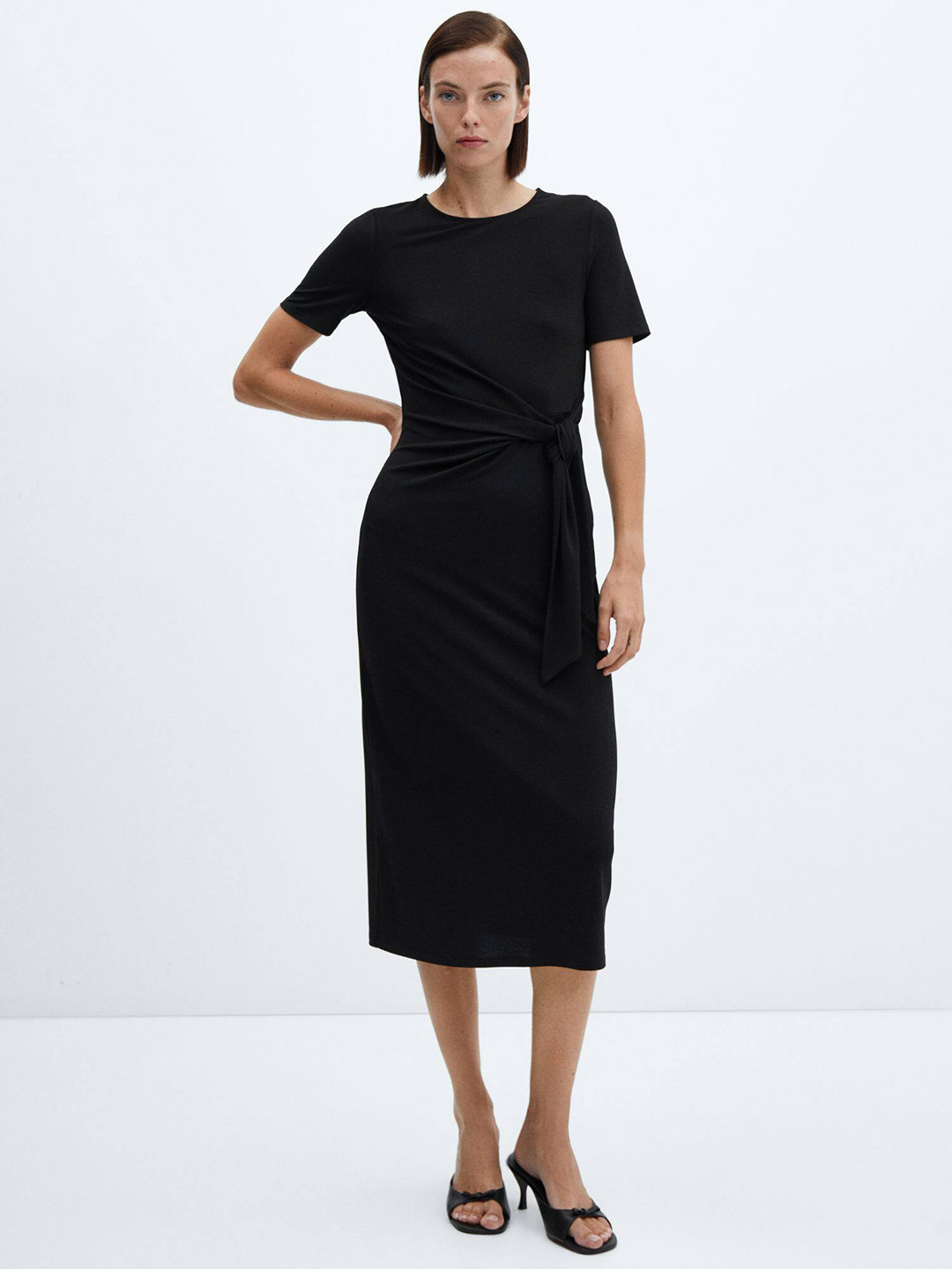 MANGO Knot Detail Sheath Midi Dress