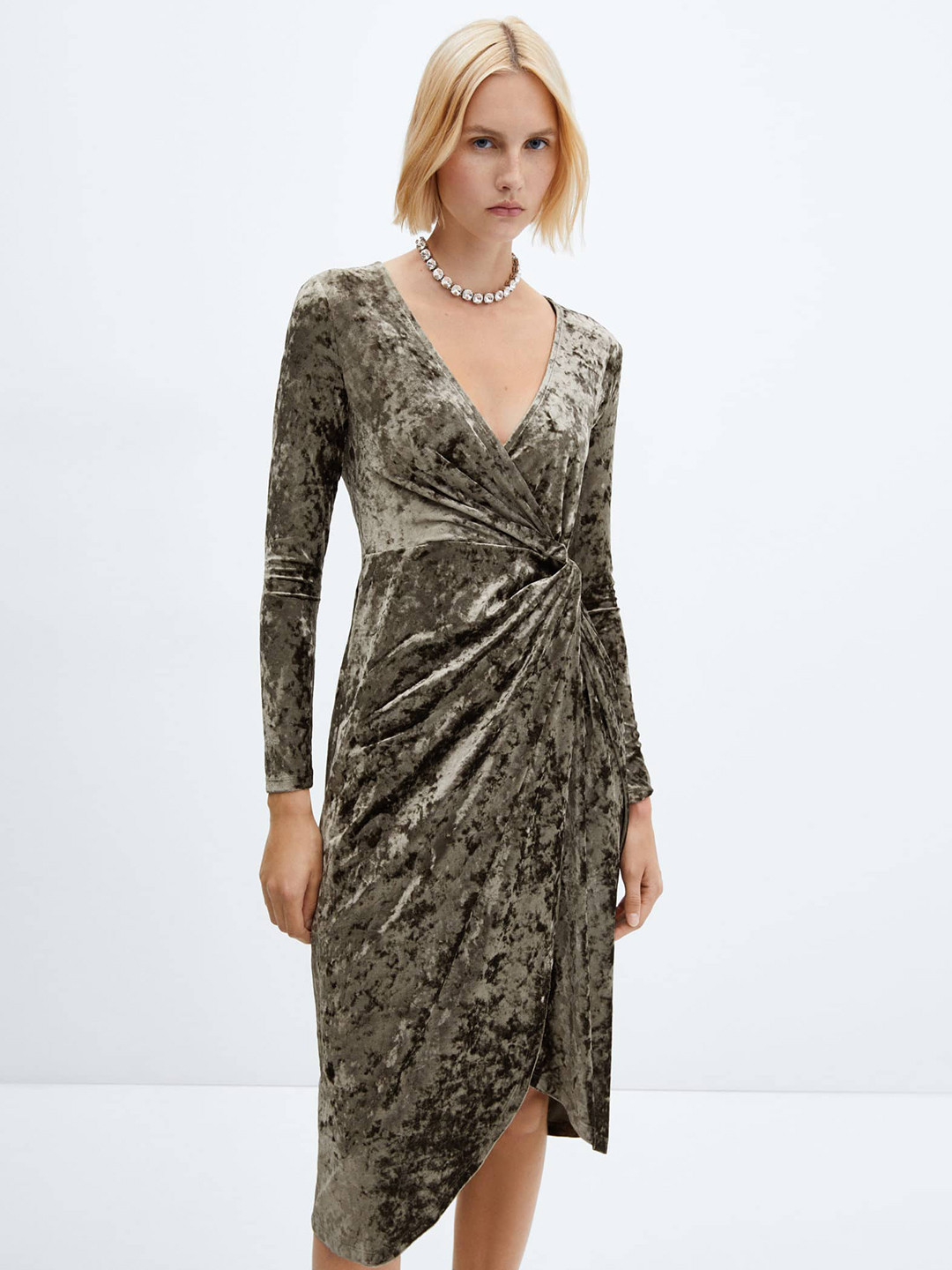 MANGO Velvet Finish knot Detail Dress