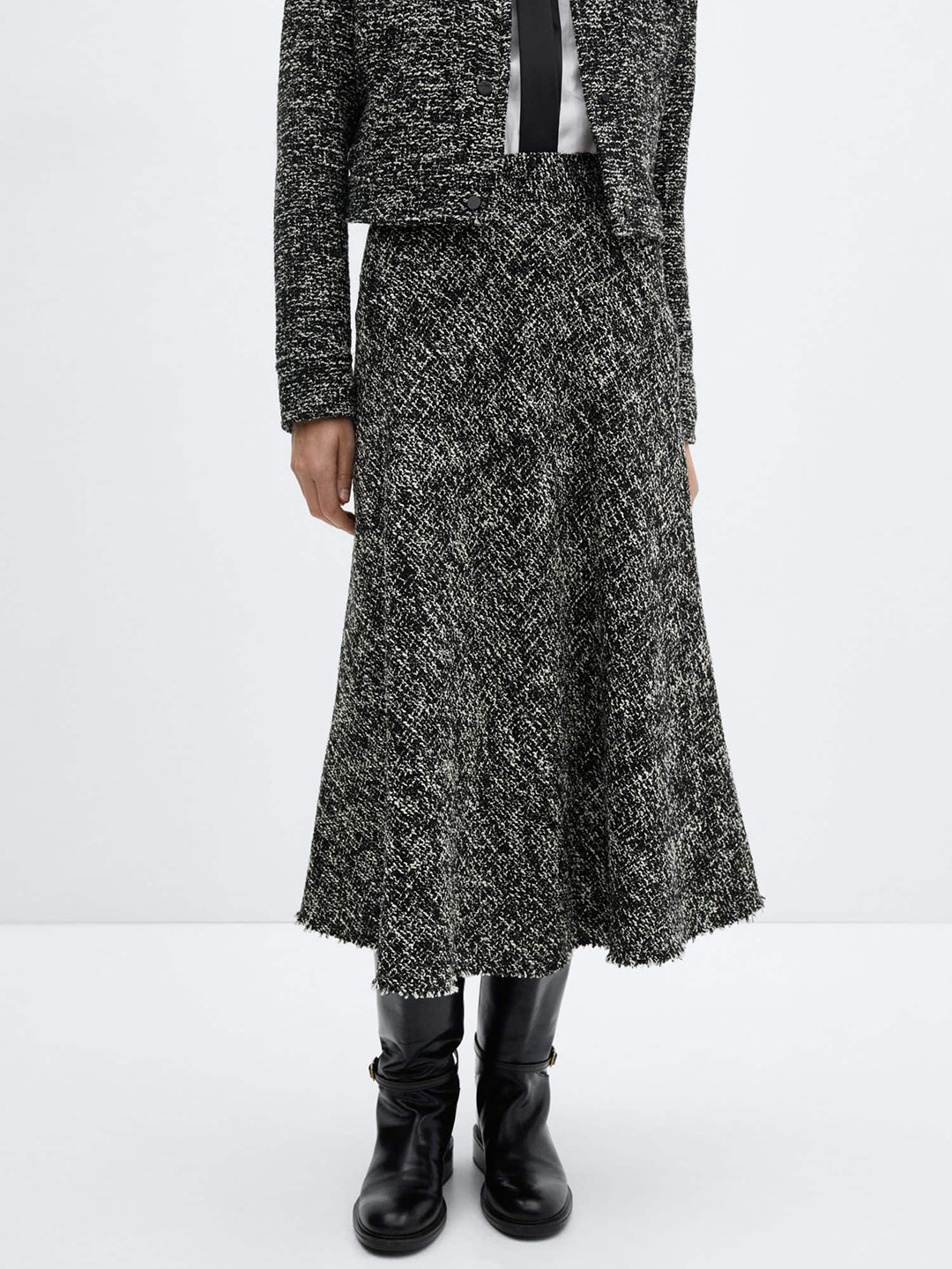 MANGO Tweed Midi Skirt