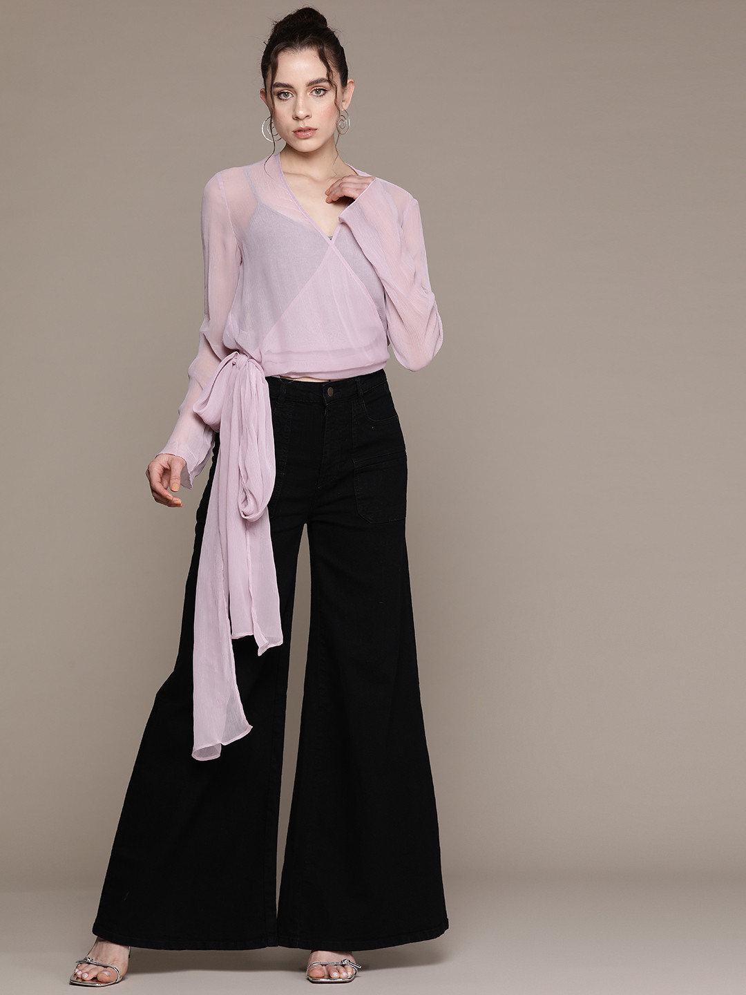 MANGO Sheer Wrap Top