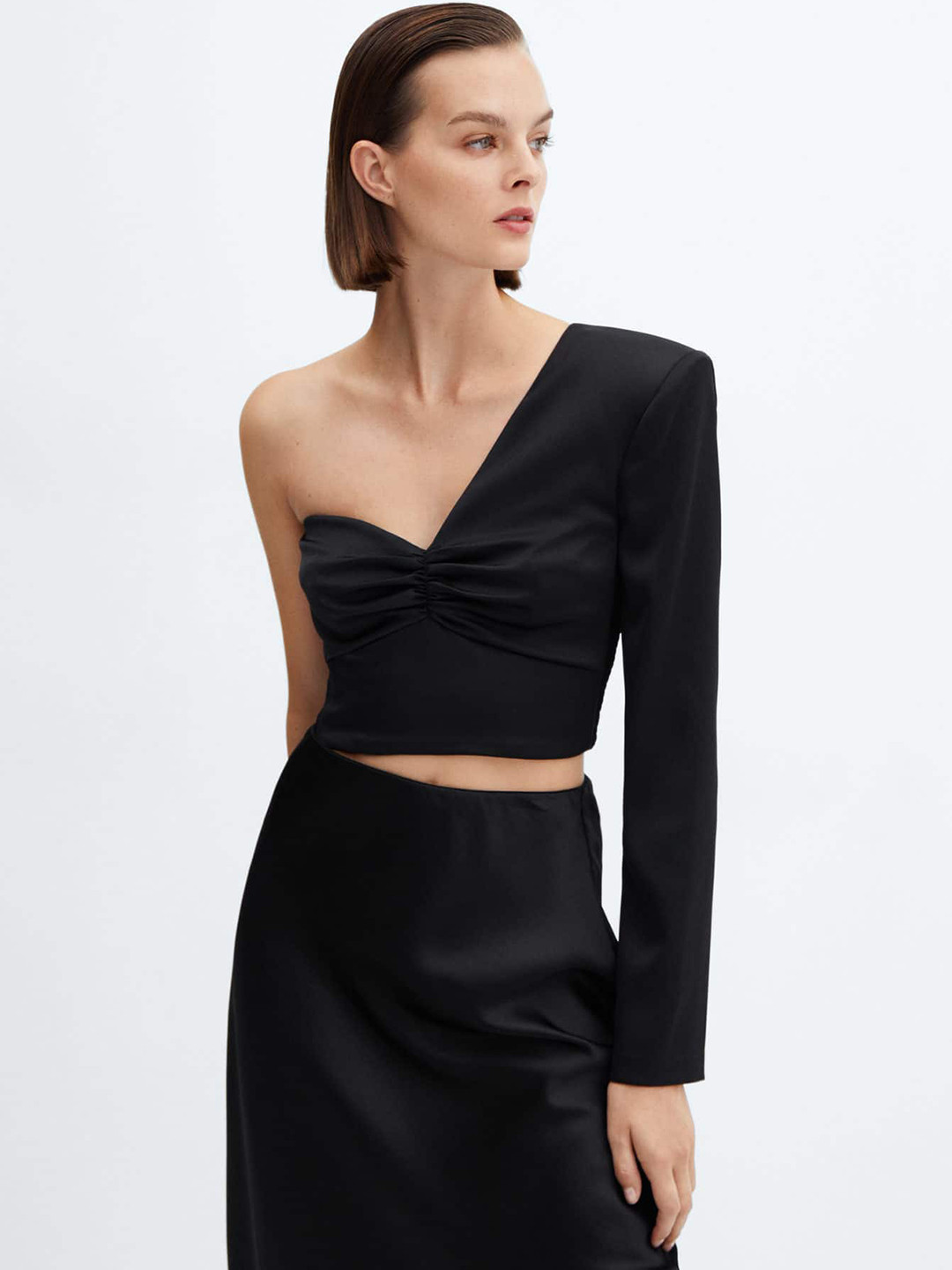 MANGO One-Shoulder Empire Crop Top