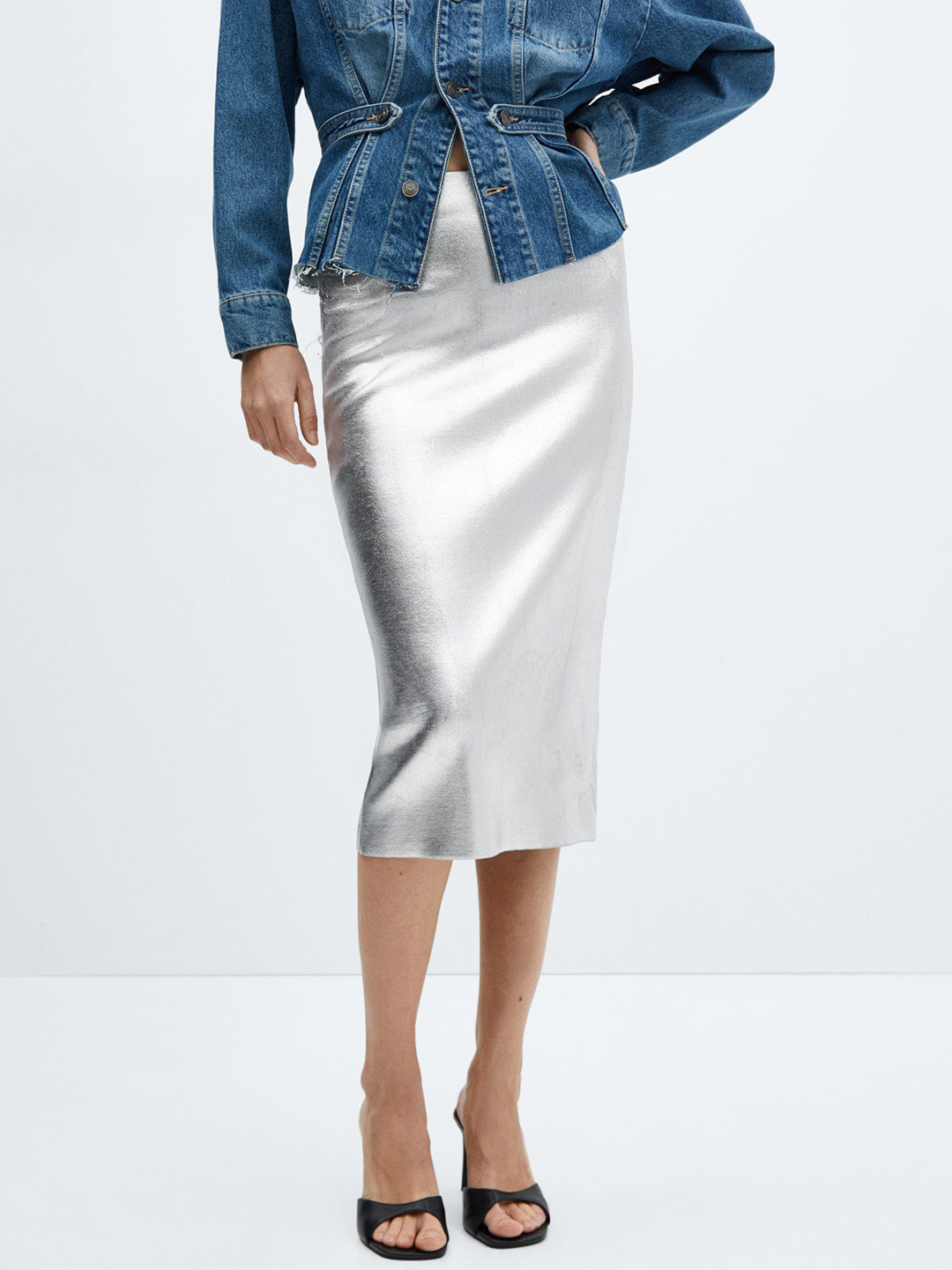MANGO Metallic Midi Skirt