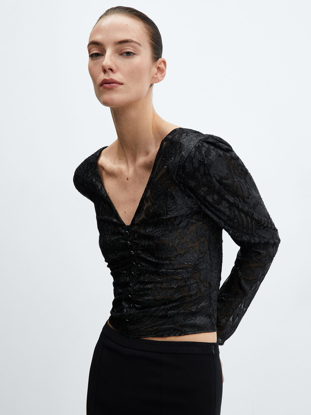 MANGO Lurex Jacquard Top
