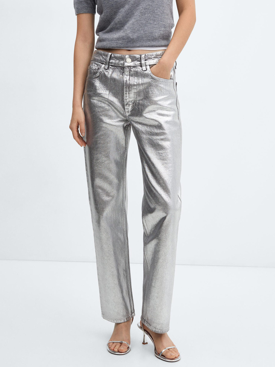 MANGO Women High-Rise Foil Print Regular Fit Jeans