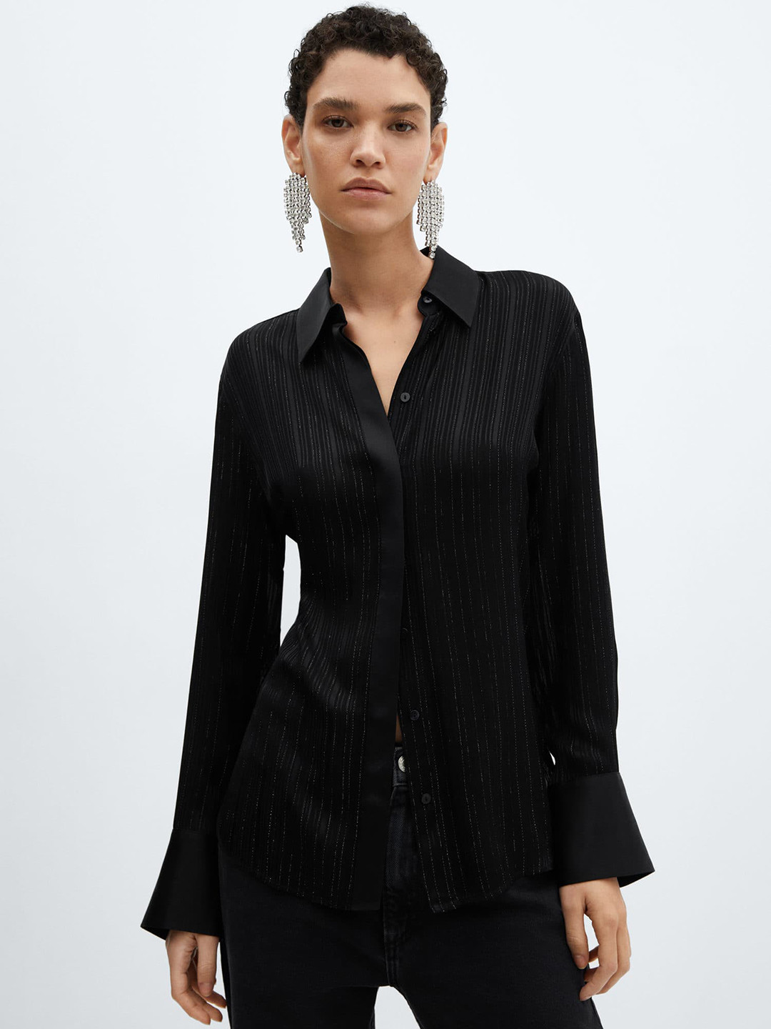 MANGO Satin-Finish Metallic Thread Party Shirt