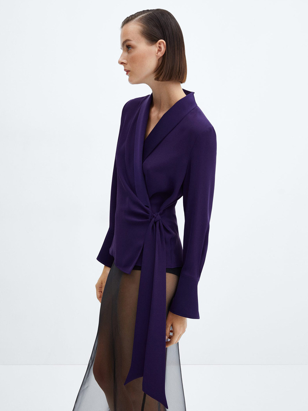 MANGO Wrapped Lapel Blouse