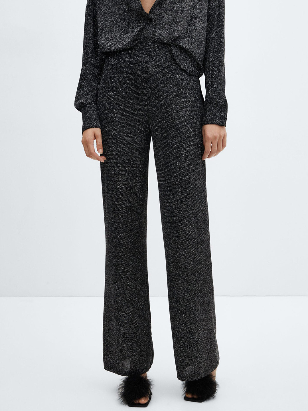 MANGO Women High-Rise Glitter Trousers
