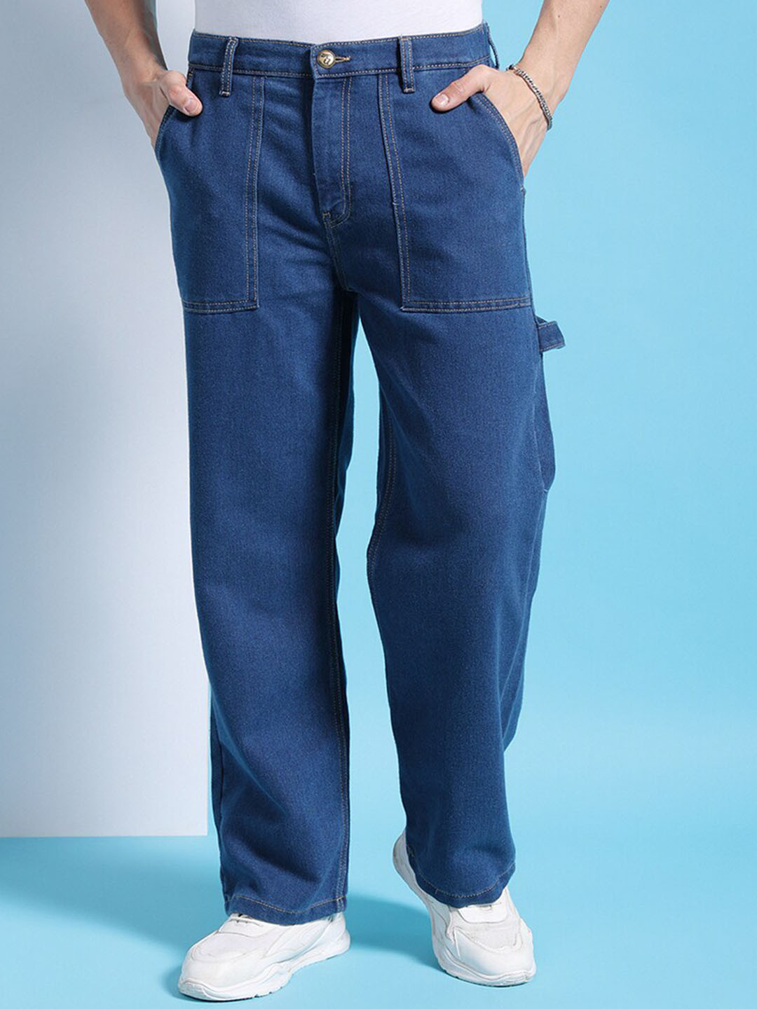 The Indian Garage Co Men Baggy Relaxed Fit Mid Rise Cotton Jeans